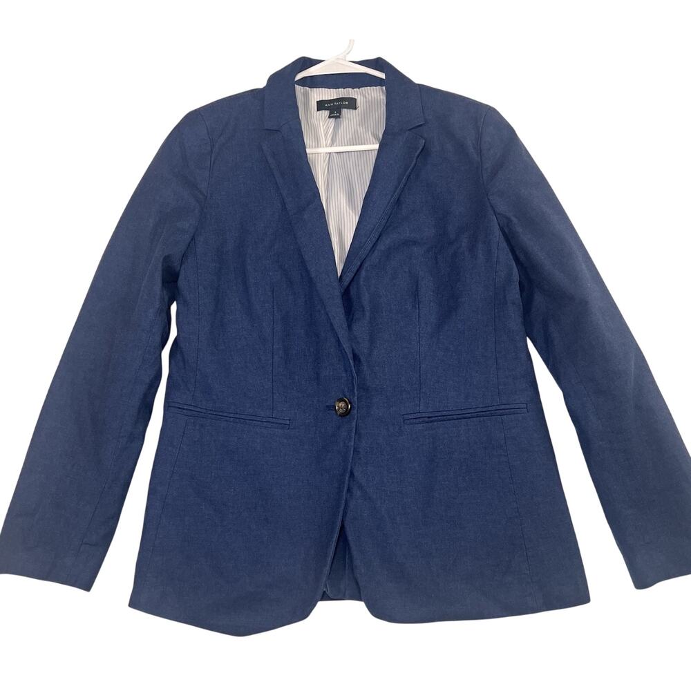 Ann Taylor Blazer Size 8 Blue Single Breasted Stretch Academia Business Office